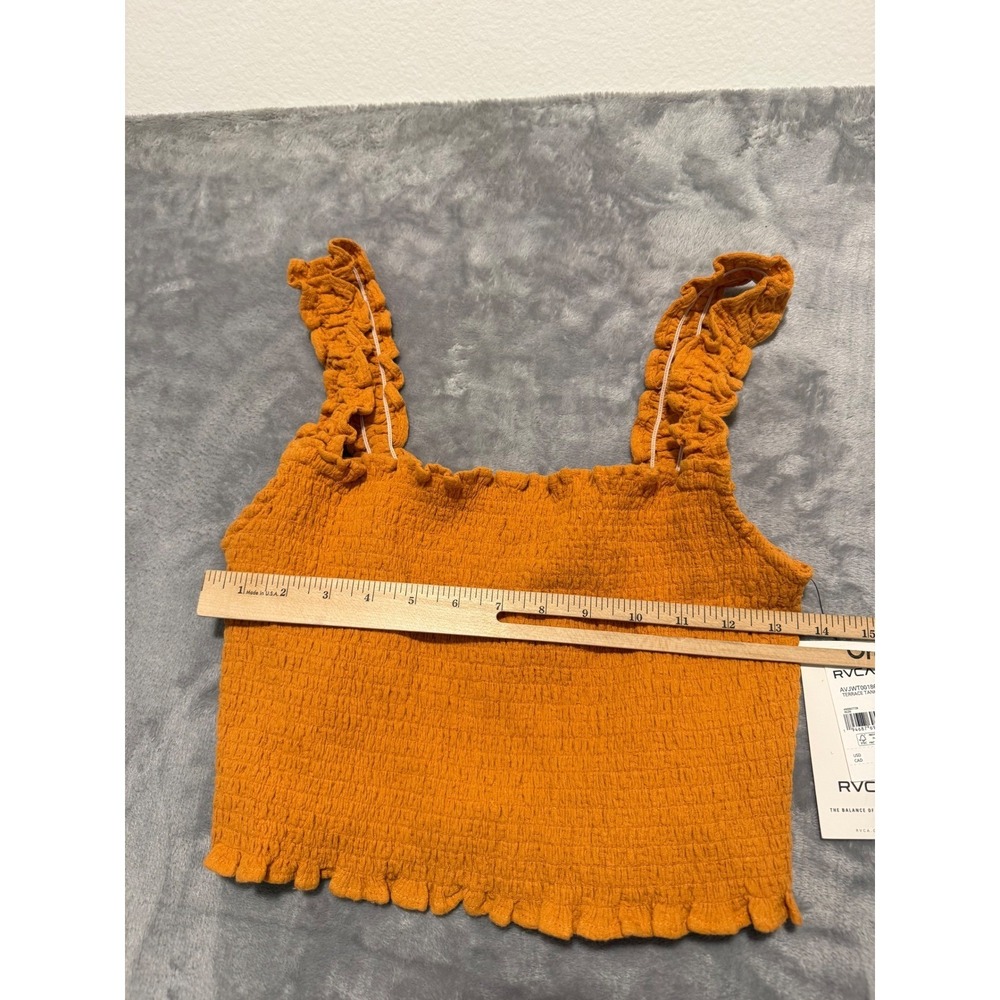 RVCA Terrace Tank Top Womens Large Orange Smocked Ruffle Cropped AVJWT00186 - Picture 4 of 6